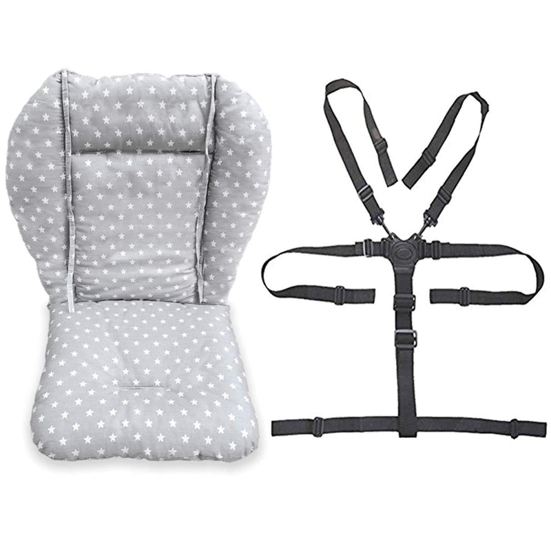 [Australia] - Baby High Chair Seat Cushion Liner Mat Pad Cover Resistant and High Chair Straps (5 Point Harness) 1 Suit (Fashion Gray) 1 Count (Pack of 1) 