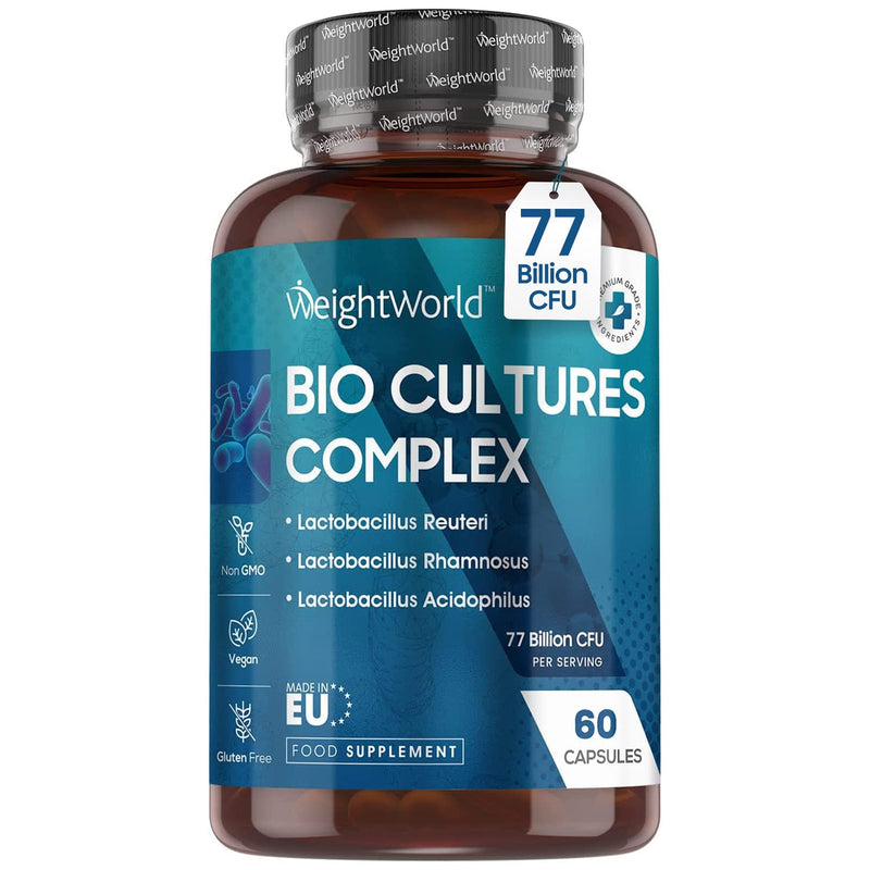 [Australia] - Bio Cultures Complex 77 Billion CFU - 20 Live Bacterial Cultures with Prebiotics - 60 Vegan Capsules - Gut Health & Digestive Enzyme Supplement With Lactobacillus Acidophilus, Reuteri, Bifidobacterium 