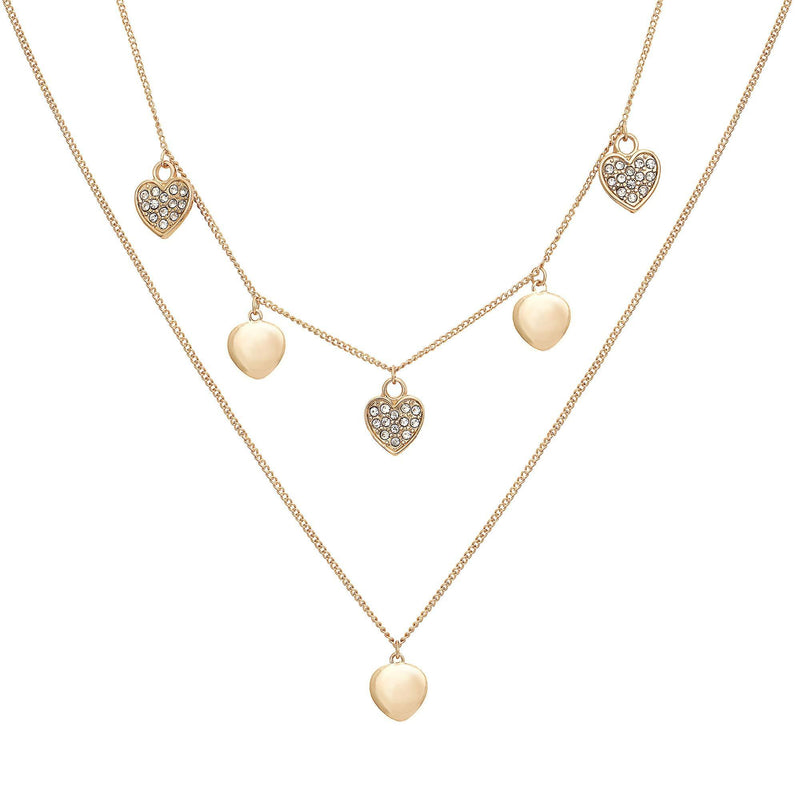 [Australia] - Caramel Jewellery London Hearts Full of Sparkle Double Layered Charm Necklace. 18ct Gold or Silver Plated Crystal Effect for Women & Girls 39.5cm 44cm 18ct Gold Plated 