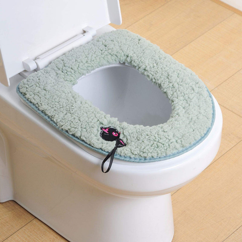 [Australia] - 2Pcs Universal Soft Home Toilet Seat Cushion with Hanging Loop Bathroom Soft and Warm Washable Toilet seat Cover Pads Green 