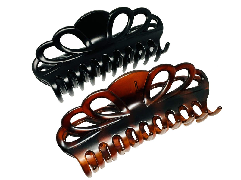 [Australia] - Marrie Extra Large Hair Claw Clips for Women Thick Long Curly Hair Nonslip Jumbo Strong Big Hold Jaws Clip Clamp Grip French Hair Styling Accessories 5.8 Inches long (Black & Brown) Black & Brown 
