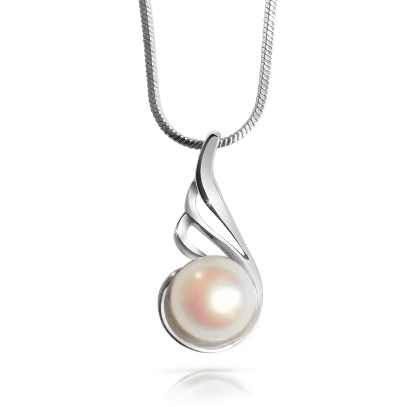 [Australia] - Pearls of Eden - Necklace Silver 925 for Women with Pendant and integrated real Pearl 8 mm - Pearl Jewelry on Silver Chain in elegant Jewelry Box - Freshwater Pearl - Ideal Present 