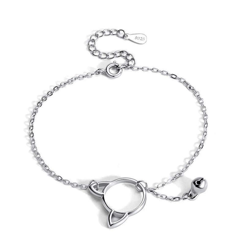 [Australia] - Belons Girls Bracelet 925 Sterling Silver Lovely Cat Bell Charm Bracelet Anklet for Women, Ladies 