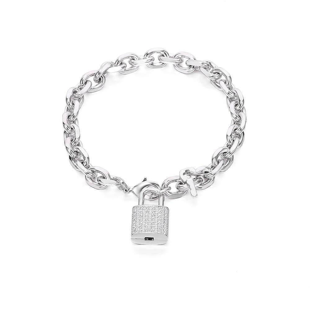 [Australia] - Ouran Lock and Key Pendant Link Bracelet for Women, Rose Gold and Silver Plated Chain Wrist Cuff Bracelet with Shining Cubic Zirconia Crystal Gift Packaging for Friends,Mom 