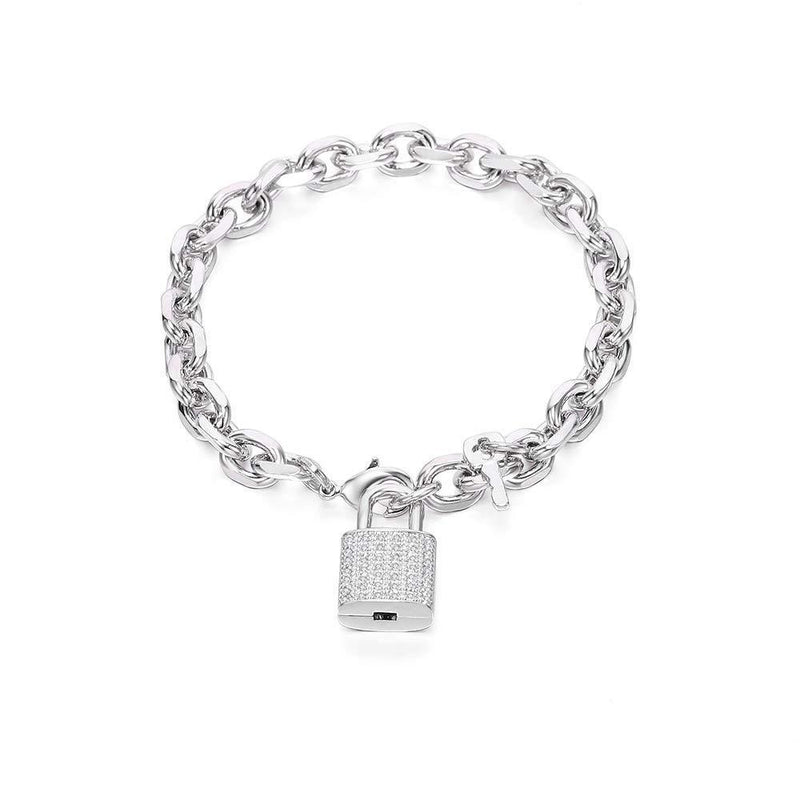 [Australia] - Ouran Lock and Key Pendant Link Bracelet for Women, Rose Gold and Silver Plated Chain Wrist Cuff Bracelet with Shining Cubic Zirconia Crystal Gift Packaging for Friends,Mom 