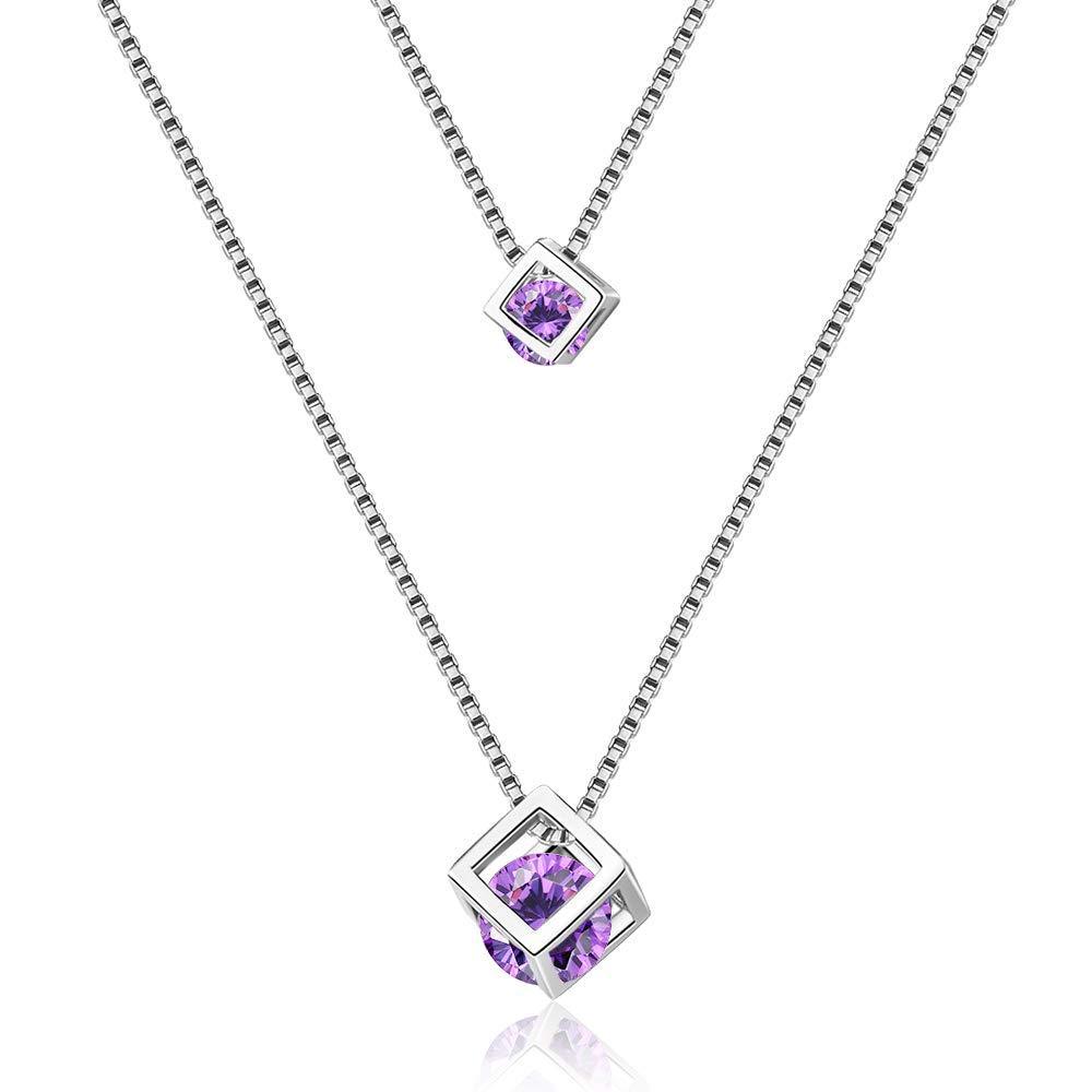 [Australia] - Purple Crystal Necklace for Womens Silver Pendant Necklaces Christmas Necklace Gift Jewelry for Women 