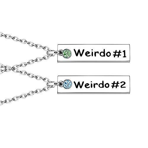 [Australia] - Maxforever BFF Jewellery Set" Weirdo #1 Weirdo #2" Best Friend Forever Crystal Pendant Necklace (Silver) 