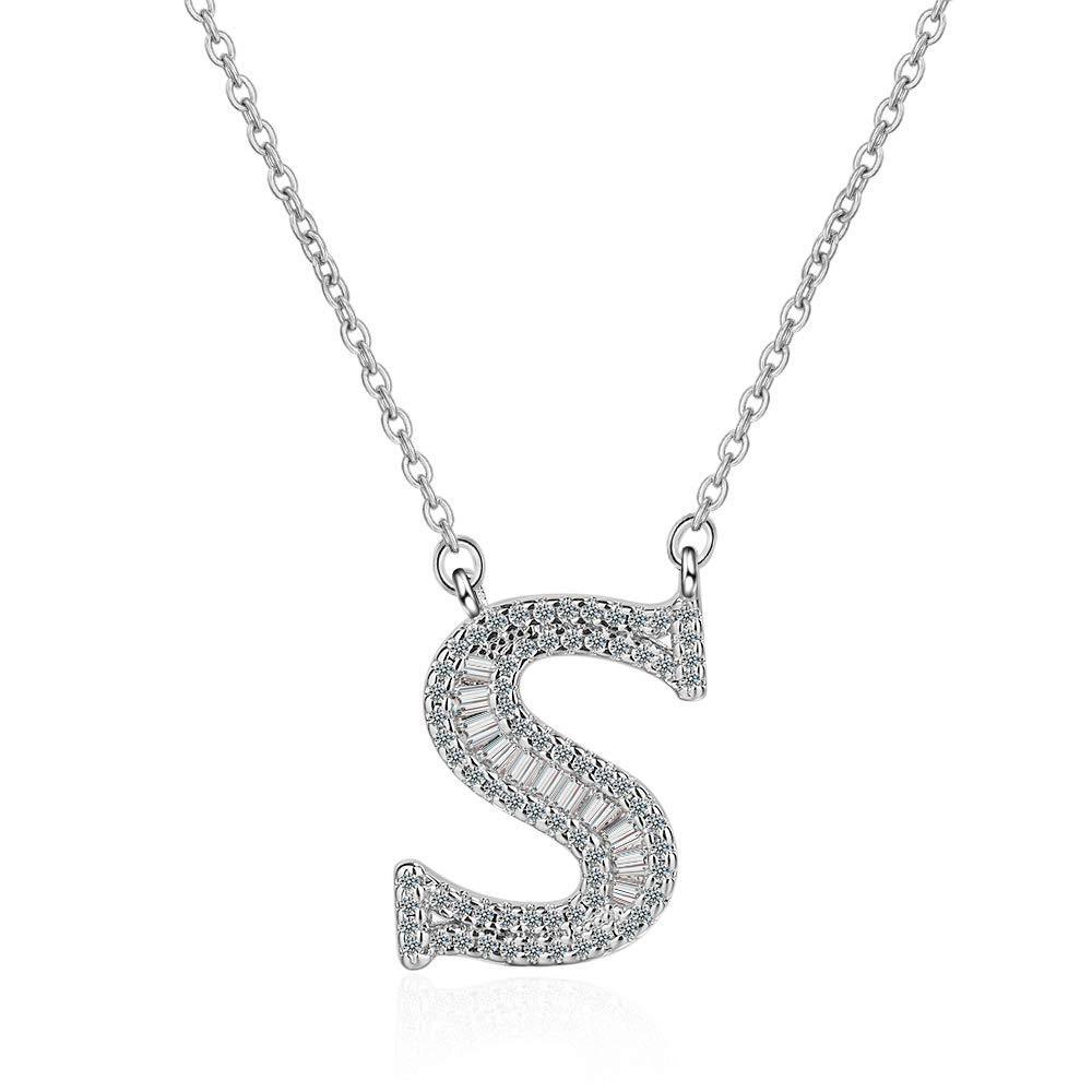 [Australia] - Chandler Initial Pendant 925 Sterling Silver Letter Alphabet Necklace with Cubic Zirconia Personalised Gifts for Women Ladies Girls Dz443-s 