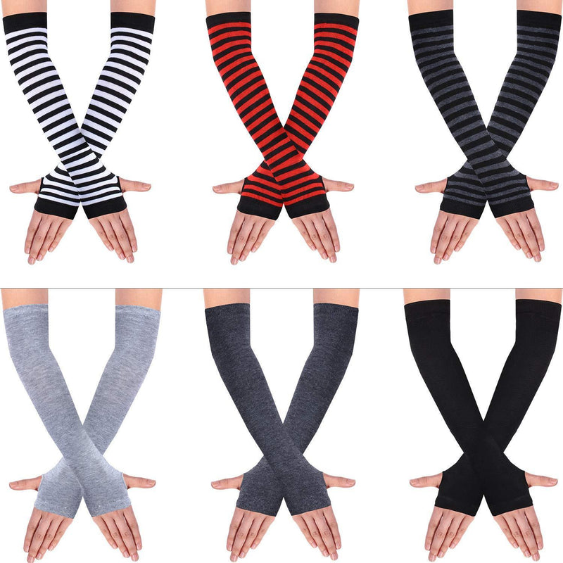 [Australia] - 6 Pairs Women Long Fingerless Gloves Knit Arm Warmer Thumb Hole Stretchy Gloves Multi-color 