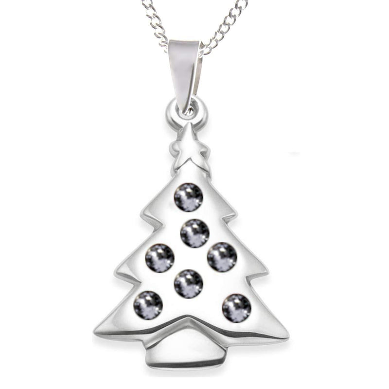 [Australia] - Alexander Castle Sterling Silver Christmas Tree Necklace with Cubic Zirconia Stones in Jewellery Gift Box and adjustable 14" or 16" curb chain suitable for ladies or girls. Great stocking filler 