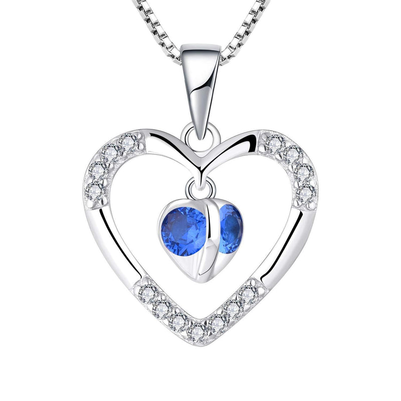 [Australia] - YL Heart Necklace 925 Sterling Silver Birthstone Amethyst/Spinel Blue/Pink Cubic Zirconia Love Heart Pendant Necklace for Women Girls Spinel Blue 