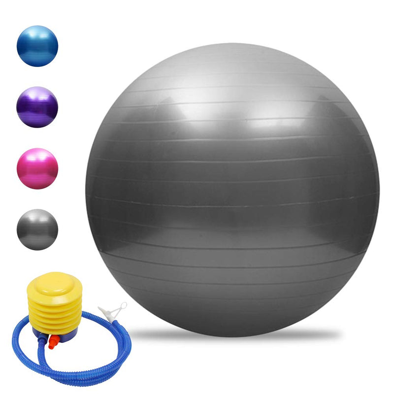 [Australia] - TOMSHOO Anti-Burst Yoga Ball With Air Pump And Thickened Stability Balance For Physical Fitness Silver 45cm 