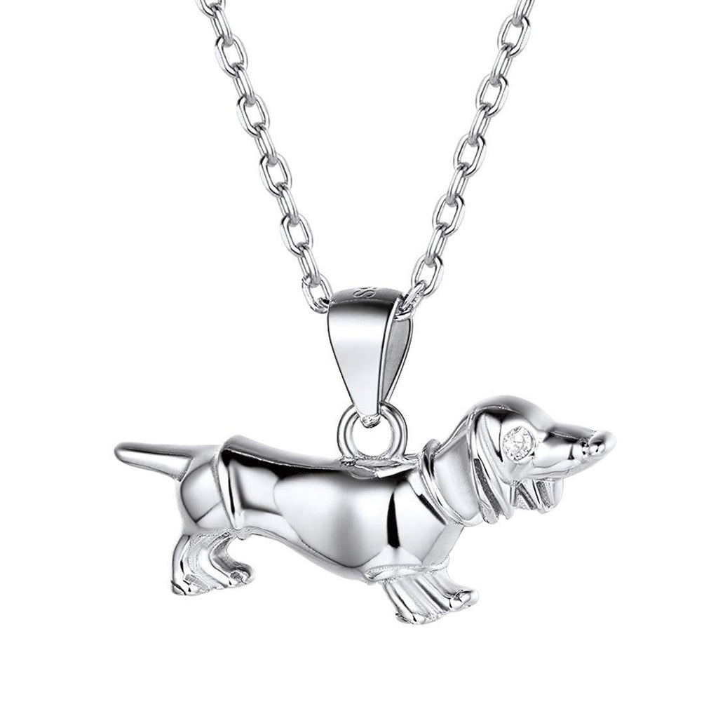 [Australia] - 925 Sterling Silver Cat/Dog Pendant Necklaces with Rolo Chain for Women Cute Animals Jewelry(with Gift Box) 02-dachshund Dog 