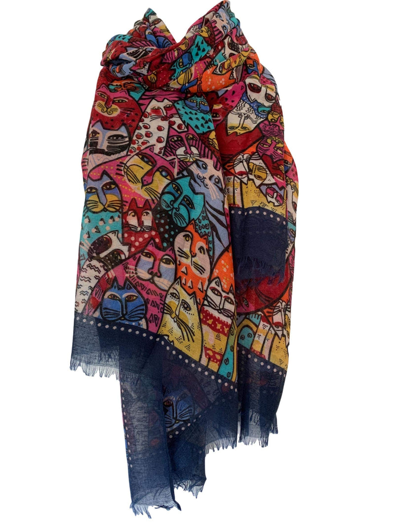 [Australia] - Purple Possum® Cat Scarf Multi Coloured Wrap Ladies Red Yellow Navy Blue Cats Pashmina Shawl 