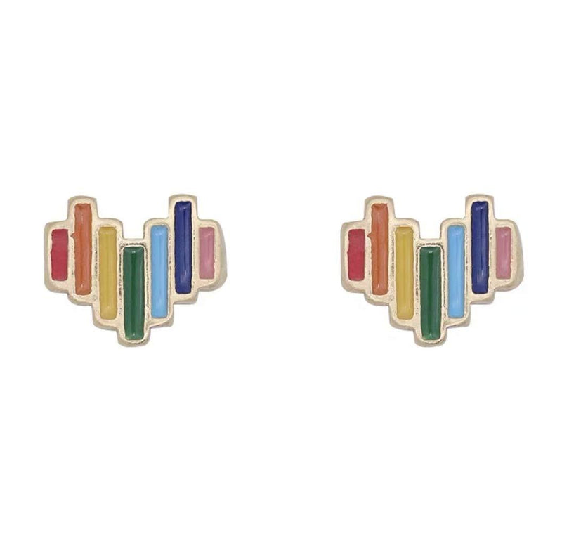 [Australia] - iszie jewellery 925 sterling silver sweet little enamel rainbow earrings,Gold plate love heart girl ladies fashion earrings 