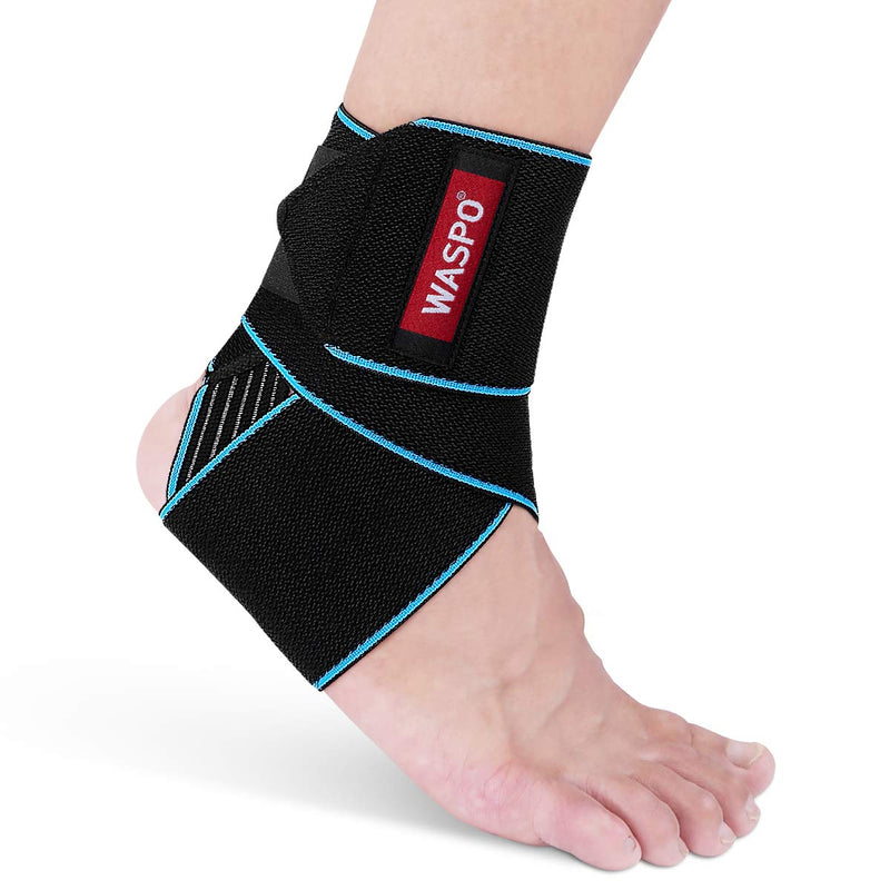 [Australia] - WASPO Ankle Support Brace - Adjustable Ankle Brace Wrap Strap for Sports Protect, Plantar Fasciitis, Achilles tendonitis, Ligament Damage, Injury Recovery, One Size for Men Women 1 PC Blue Blue-1pc 