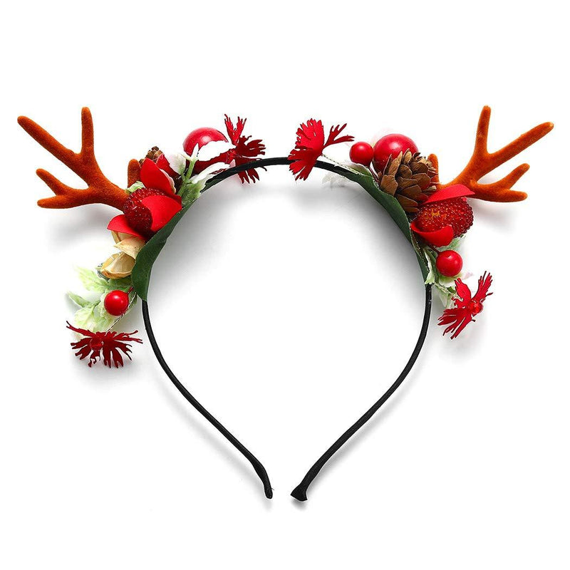 [Australia] - Unicra Christmas Headband Flower Antlers Headband Elk Deer Animal Horns Headwear Hair Piece Halloween Hair Accessories for Women and Girls 