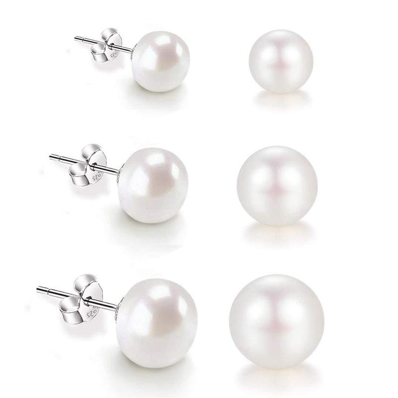 [Australia] - HAISWET 925 Sterling Silver Freshwater Pearl 3,5,7MM Silver Stud Cartilage Earrings Set 