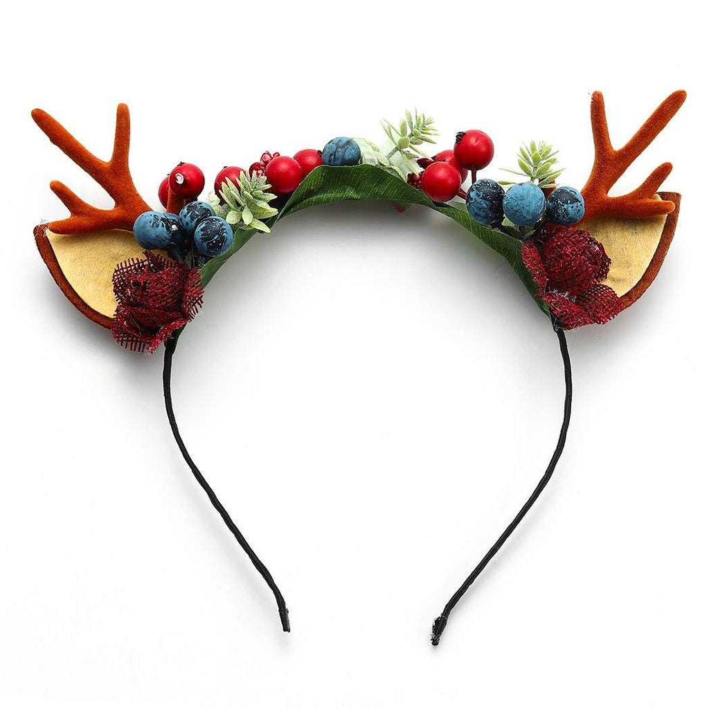 [Australia] - Unicra Christmas Headband Flower Antlers Headband Elk Deer Animal Horns Headwear Hair Piece Halloween Hair Accessories for Women and Girls 