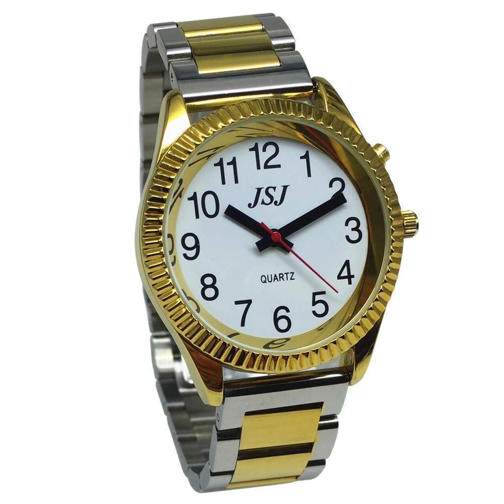 [Australia] - English Talking Watch with Alarm Function, Talking Date and time, White Dial, Folding Clasp, Golden Case 