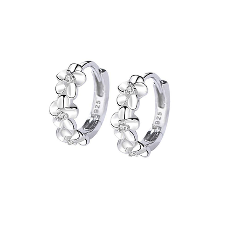 [Australia] - 925 Sterling Silver Small Hoop Earrings For Women Girls Beautiful Flower Cluster With Sparkling Cubic Zirconia Huggie Hinged Hoops Stud Earrings Fashion Jewellery Gifts 