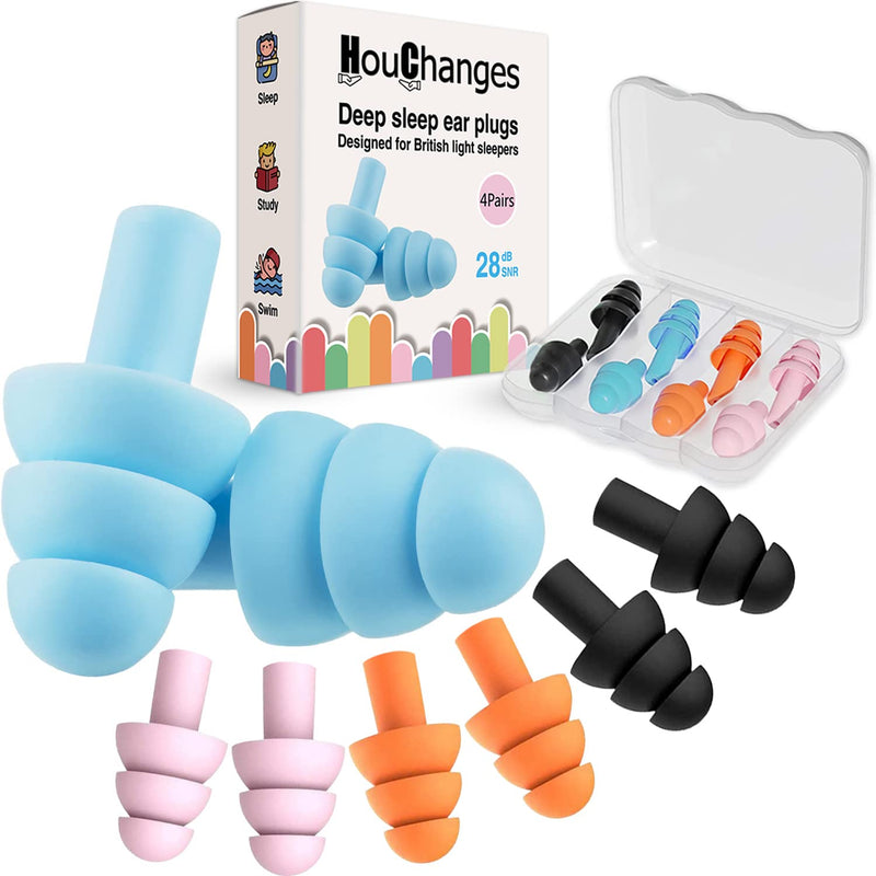 [Australia] - Ear Plugs for Sleep Soft Silicone Reusable, Earplugs for Sleeping Noise Cancelling(4Pairs) 4 Pairs EarPlugs 