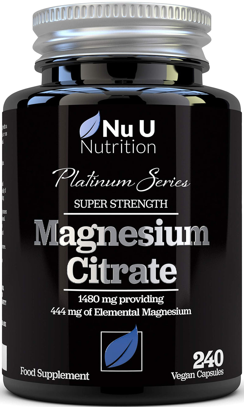 [Australia] - Magnesium Citrate 1480mg - 240 Vegan Capsules - 4 Month Supply - Providing 444mg Elemental Magnesium - Magnesium Capsules not Magnesium Tablets - High Strength Magnesium Supplement 