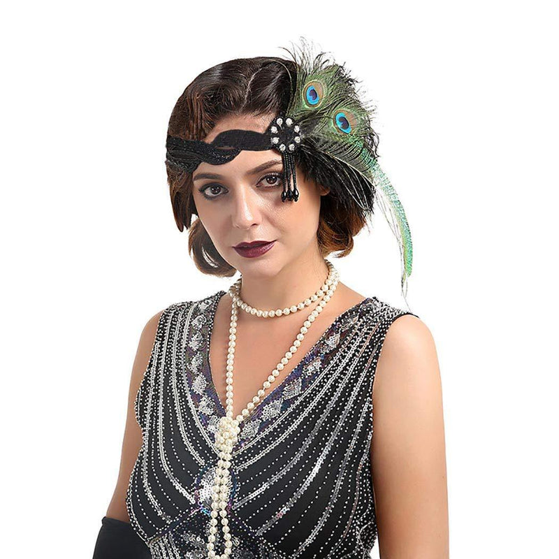 [Australia] - Unicra Flapper Feather headband Vintage 1920s Headpiece with Crystal Great Gatsby Costume Accessories for Women and Girls (Green) 