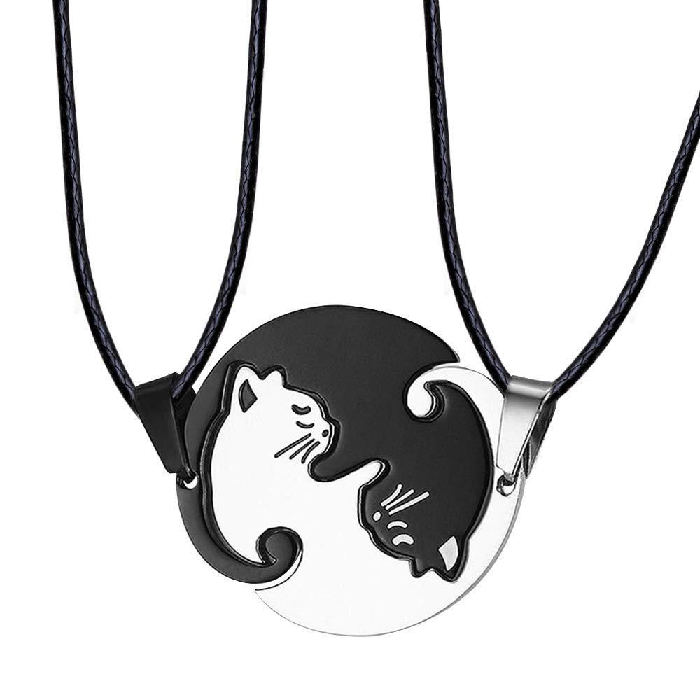 [Australia] - CPSLOVE 925 Sterling Silver Couple Necklace, Puzzle Couple Pendant necklace, Cute Cat necklace, Men's Pendant, Women's Pendant Black 