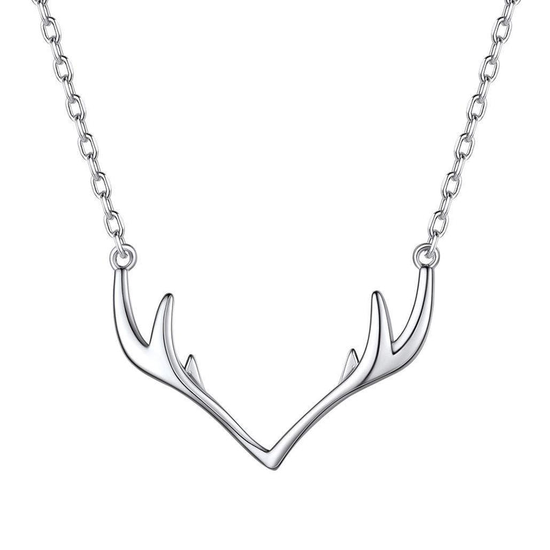 [Australia] - Silvora Sterling Silver Pendant Necklace for Women Girls, S925 Cubic Zirconia Luxury Stone Pendants Jewelry (Send Gift Box) Antlers Reindeer/Sterling Silver No Engraving 