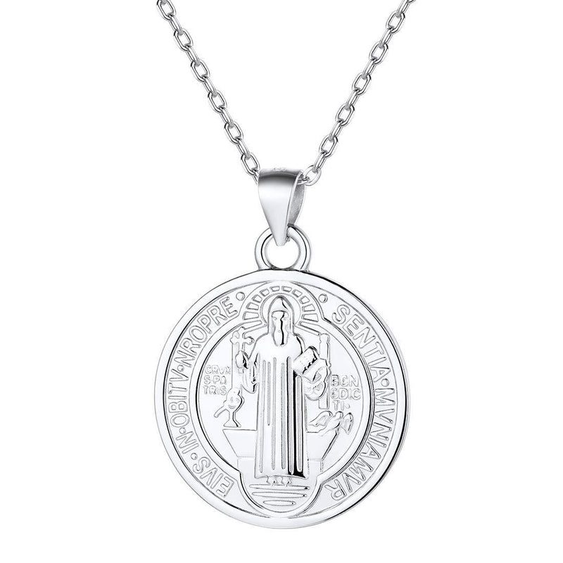 [Australia] - 925 Sterling Silver/18K Gold Plated Praying Hands/Virgin Mary/Jesusu Crucifix Cross/St. Benedict Medallion Women Men Christian Jewellery(with Gift Box) 07-silver St. Benedict 
