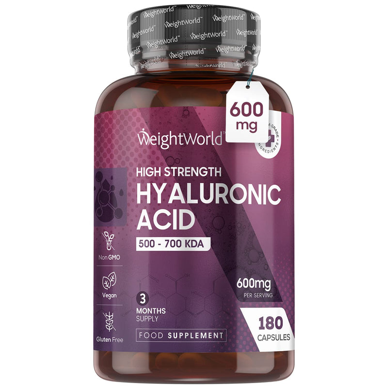 [Australia] - Hyaluronic Acid Supplement 600mg (500-700 KDA) - 180 Vegan Triple Strength Hyaluronic Acid Capsules - 3 Month Supply - Natural Skin, Hair & Joint Supplement for Women & Men - Superior Absorption 
