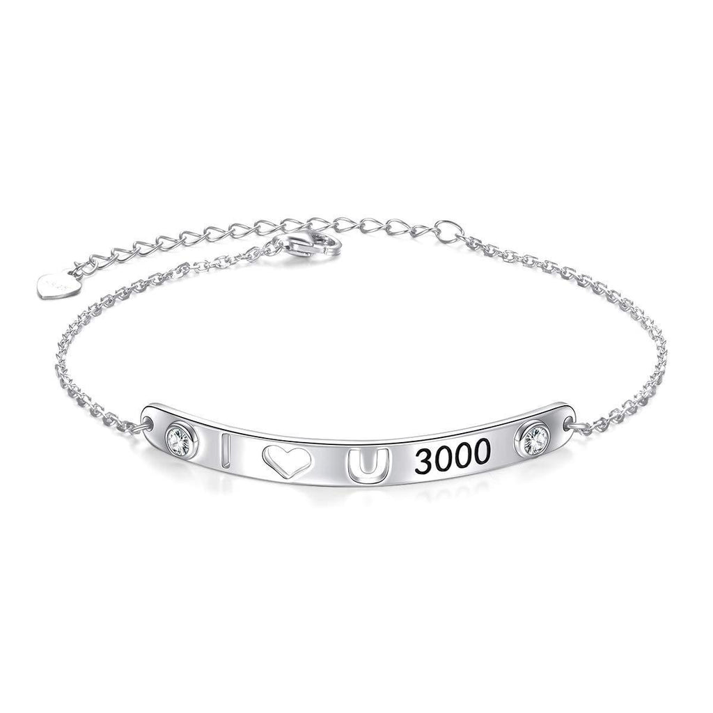 [Australia] - Mothers Day Gifts 925 Sterling Silver Inspirational Link Bar Bracelets with Message I Love You More/ 3000 for Women Girls Teens Family Love Cuff Bracelet Mantra Jewelry Adjustable 7+2 Inch I love you 3000 