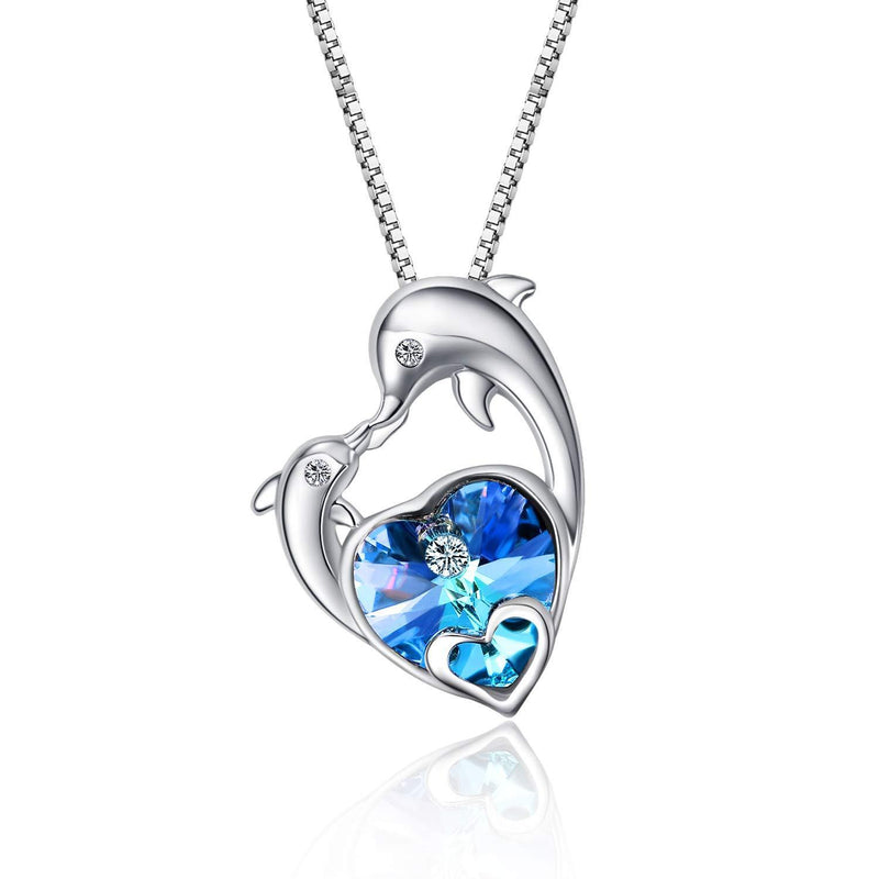 [Australia] - WINNICACA Ocean Theme Pendant Sterling Silver Turtle/Mermaid/Jellyfish/Dolphin Necklace for Women Gifts Dolphin Necklace Blue 