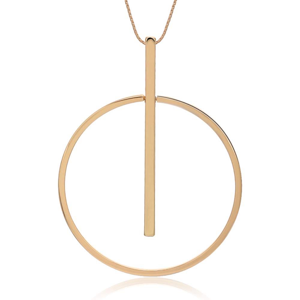 [Australia] - Ouran Circle and Bar Pendant Necklace for Women,Silver Plated Rose Gold Long Chain Necklace Best Jewelry Gift for Mom,Friends Gold Plated 