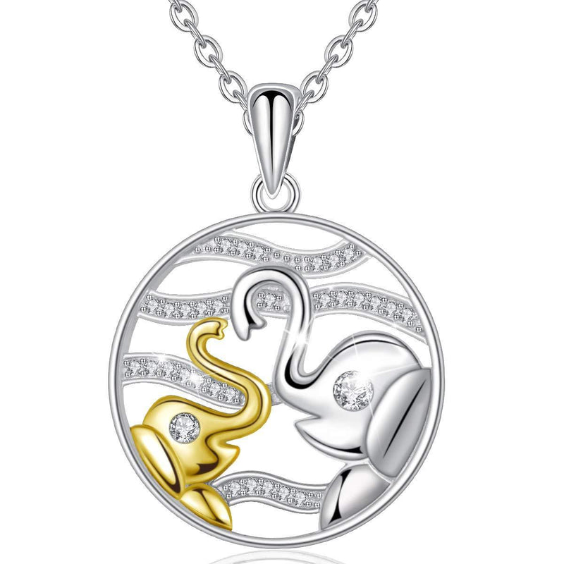 [Australia] - CELESTIA 925 Sterling Silver Mother-Child Relationship Necklace, Two-tone Elephants Pendant, Family Spiritual Gifts for Mom and Daughter 