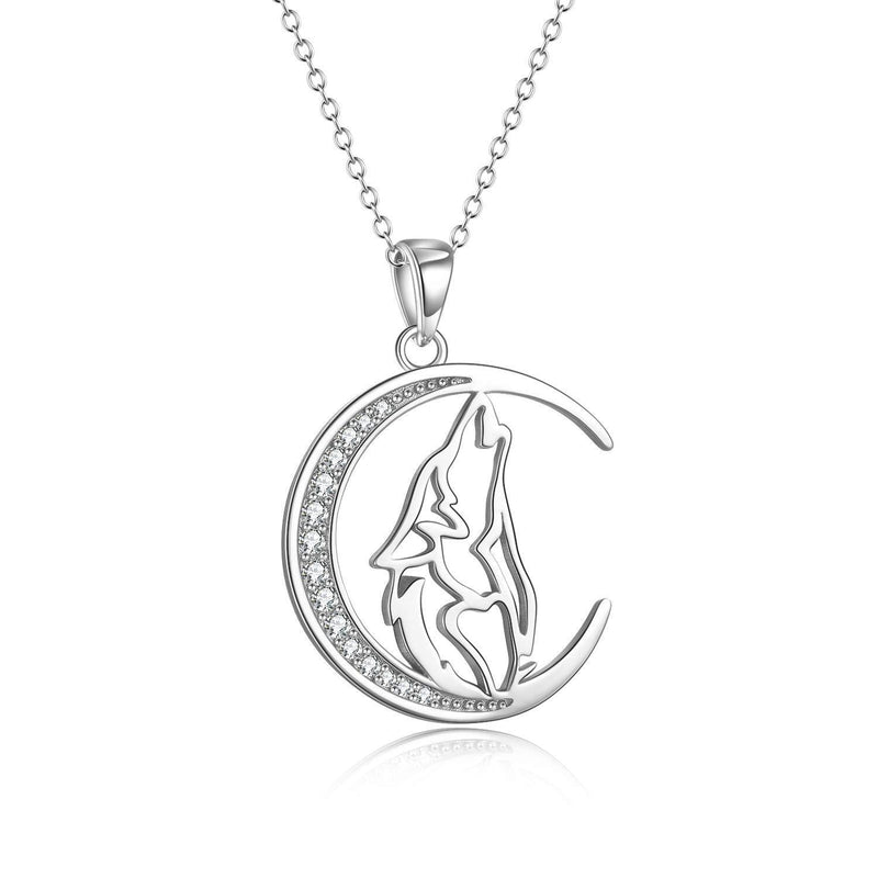 [Australia] - YFN Wolf Pendant Necklace 925 Sterling Silver Crescent Moon Necklace 18" Birthday Day Jewelry for Girlfriend Wife 