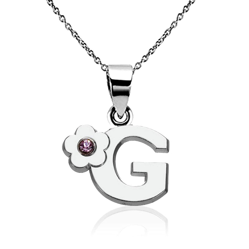 [Australia] - JennyWrenJewels Childrens Jewellery | Initial Letter A-Z Pendant Necklace | Crystal Flower Charm & Gift Bag | 925 Sterling Silver UK Chain | Rhodium plated metal charm 