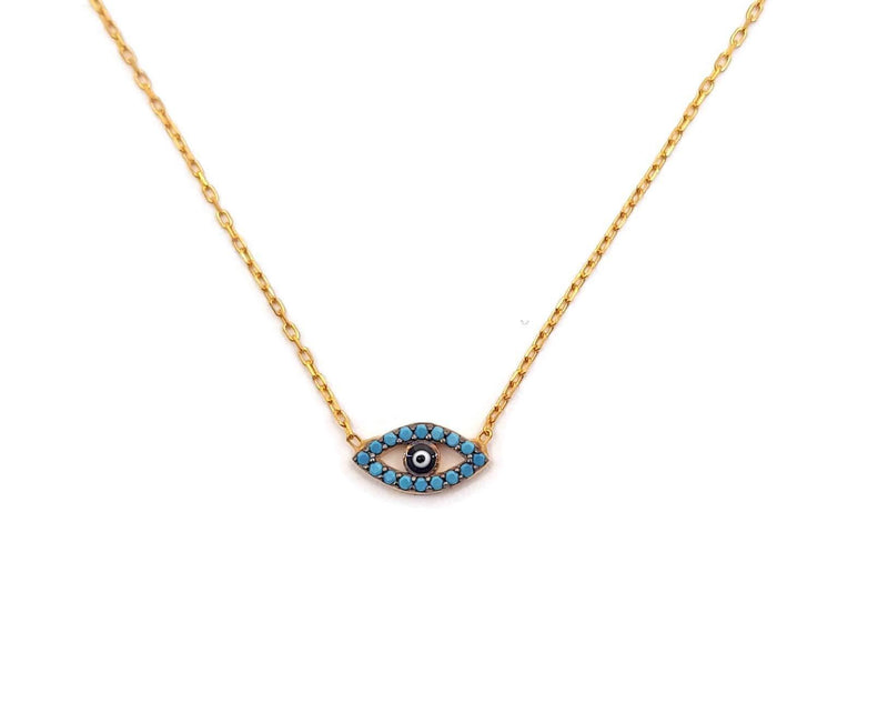 [Australia] - MYSTIC JEWELS by Dalia - 925 Sterling Silver Round Turkish Eye Pendant Necklace with Cubic Zirconia Turquoise 