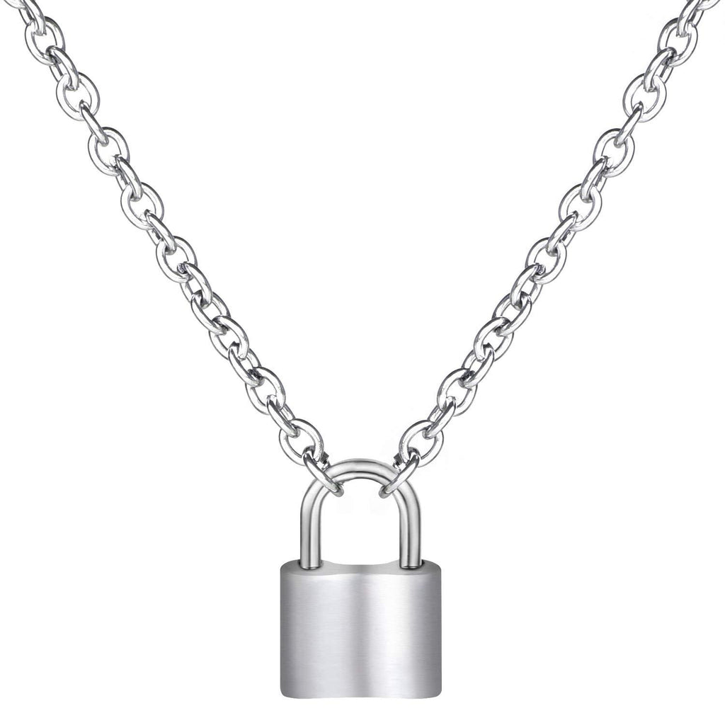 [Australia] - wisdompro Lock-Shape Pendant Necklace, 19.6 inches Stainless Steel Punk Chain Choker Necklace for Women and Men 