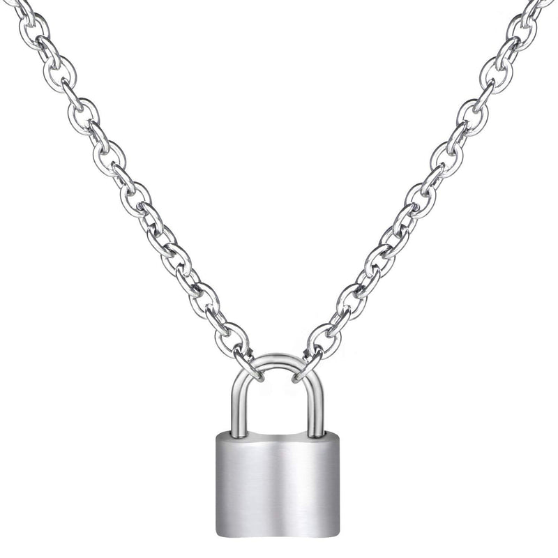 [Australia] - wisdompro Lock-Shape Pendant Necklace, 19.6 inches Stainless Steel Punk Chain Choker Necklace for Women and Men 