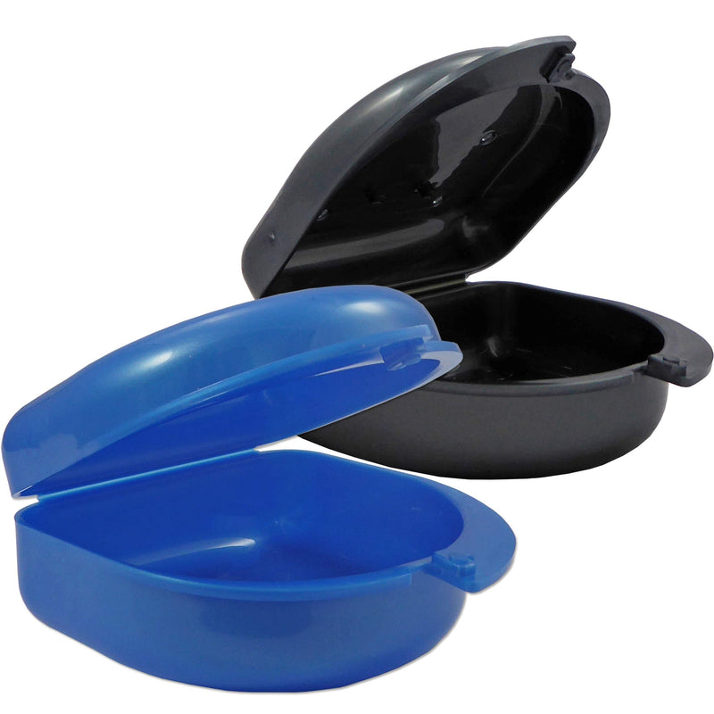 [Australia] - 2 x Gum Shield Case - Mouthguard Box for Ortho Retainers, Sports Dental Appliances, Dentures & More (Blue & Dark Grey) Blue & Dark Grey 