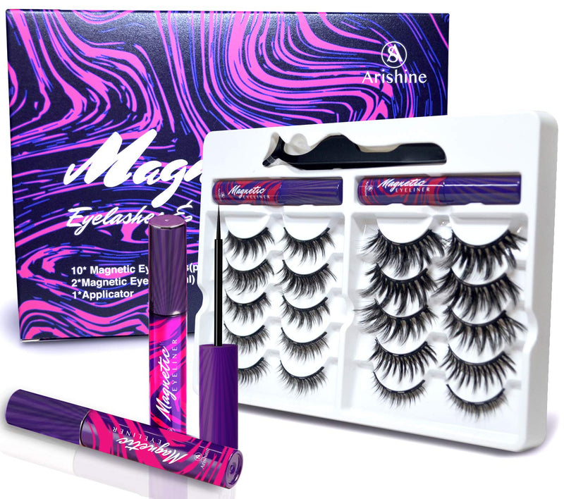 [Australia] - Arishine 3D 5D Magnetic Eyelashes with Eyeliner - Magnetic Eyeliner and Magnetic Eyelash Kit - Eyelashes With Natural Look - Comes With Applicator - No Glue Needed 