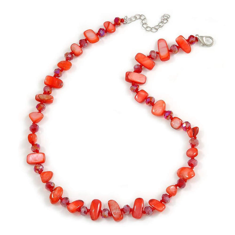 [Australia] - Avalaya Delicate Red Sea Shell Nuggets and Glass Bead Necklace - 48cm L/ 6cm Ext 