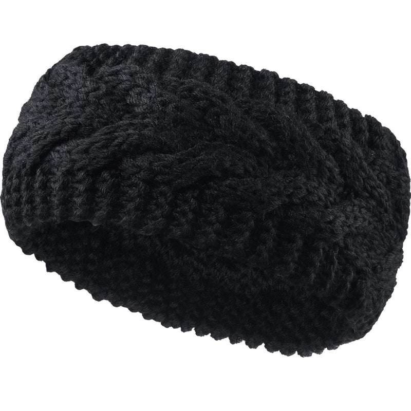 [Australia] - Winter Headband Wool Cable Knit Headband Hair Wrap Ear Warmer for Women (Black) Black 