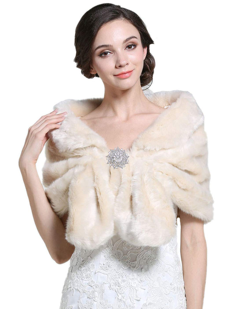 [Australia] - Zoestar Women's Faux Fur Shawl 1920s Wedding Fur Stoles and Wraps Fancy Dress Fur Shrug for Weddings Beige 