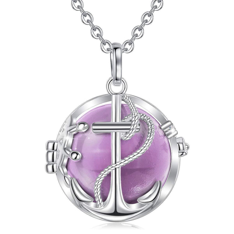 [Australia] - AEONSLOVE Chime Ball Pregnancy Necklace Pendant Anchor Music Wishing Bola Locket for Mom Baby Best Jewellery Gift Orchid 