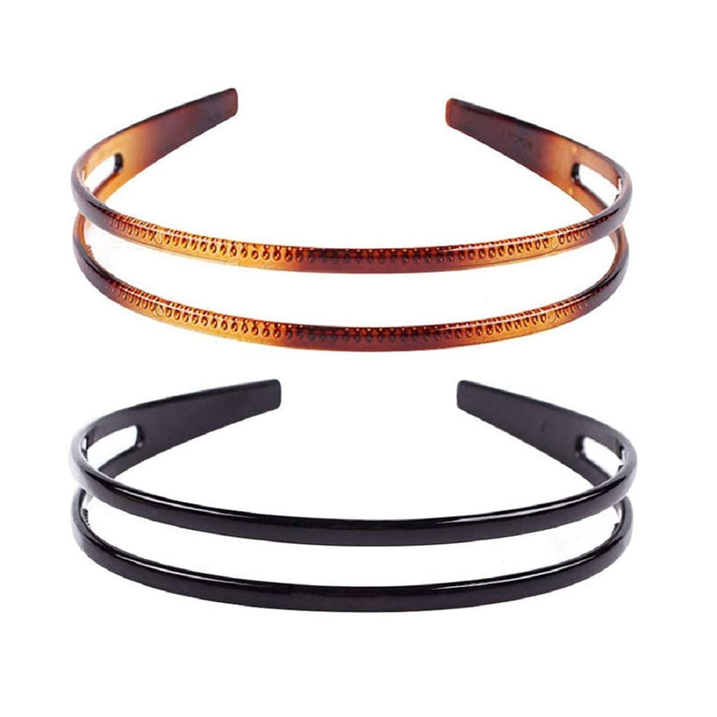 [Australia] - Lurrose 2pcs Hard Plastic Headband Double Row Headband Minimalist Teeth Comb Headband for Women (Black and Brown) 