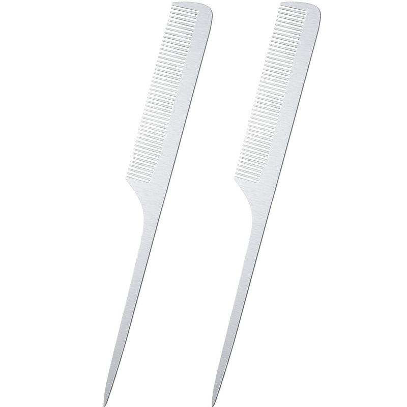 [Australia] - 2 Pieces Metal Tail Combs Silver Rat Tail Hair Combs Fine Cutting Comb Teasing Pintail Barber Comb Stainless Steel Hair Styling Cutting Comb (Rat Tail) 