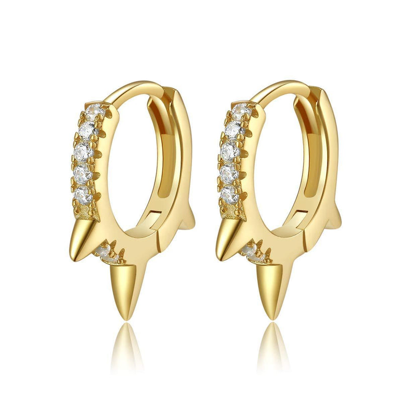 [Australia] - Spike Huggie Hoop Earrings, Small 14K Gold Plated 925 Sterling Silver Ear Cuff Dainty Minimalist Earrings 